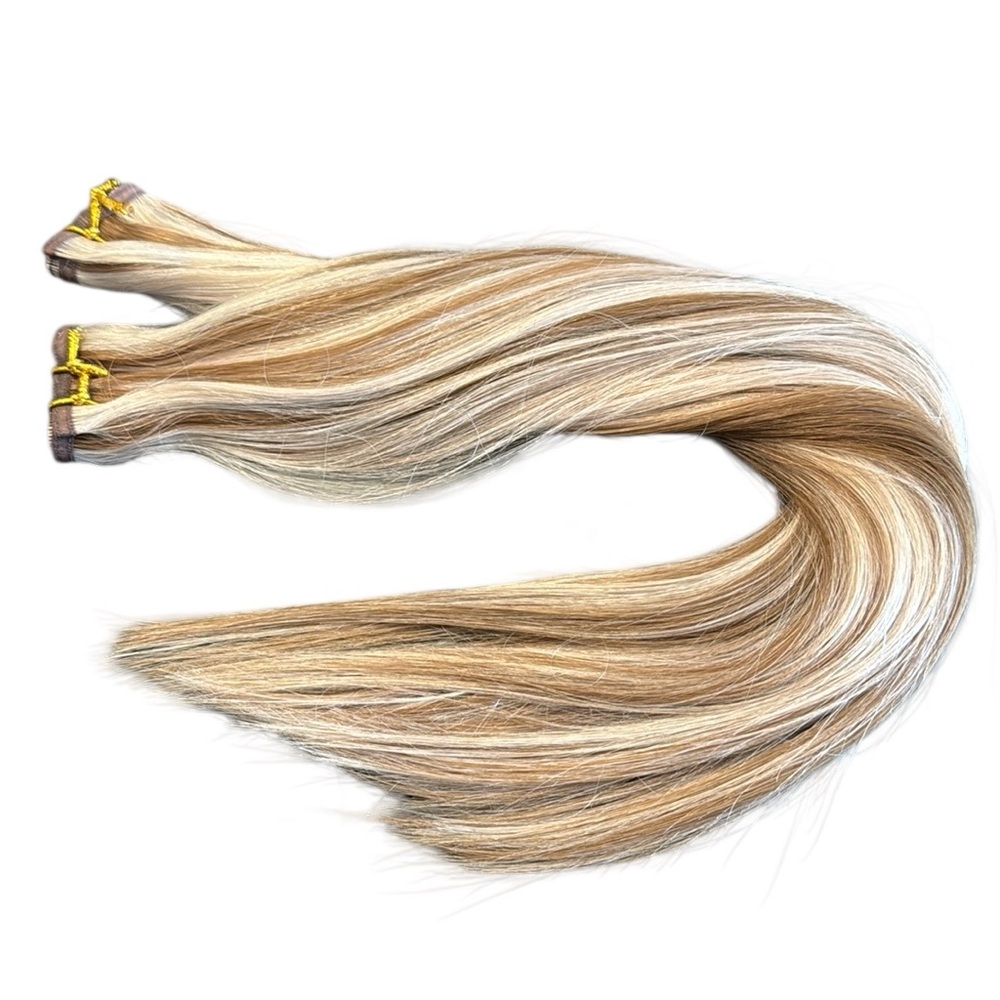 FlatWeft European Extensión 100% Human Hair 100 Grams Blonde Highlighted  18”L
